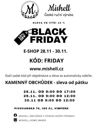 BLACK FRIDAY startuje právě teď! 🎉 Od dneška až do neděle můžete na našem e-shopu využít 10% slevu na vše. Stačí zadat...