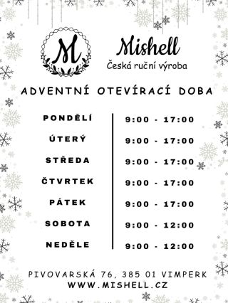 Adventní otevírací doba v Mishell obchůdek s ruční českou výrobou.🎄 Nyní budeme mít i soboty a neděle až do Vánoc.❤️